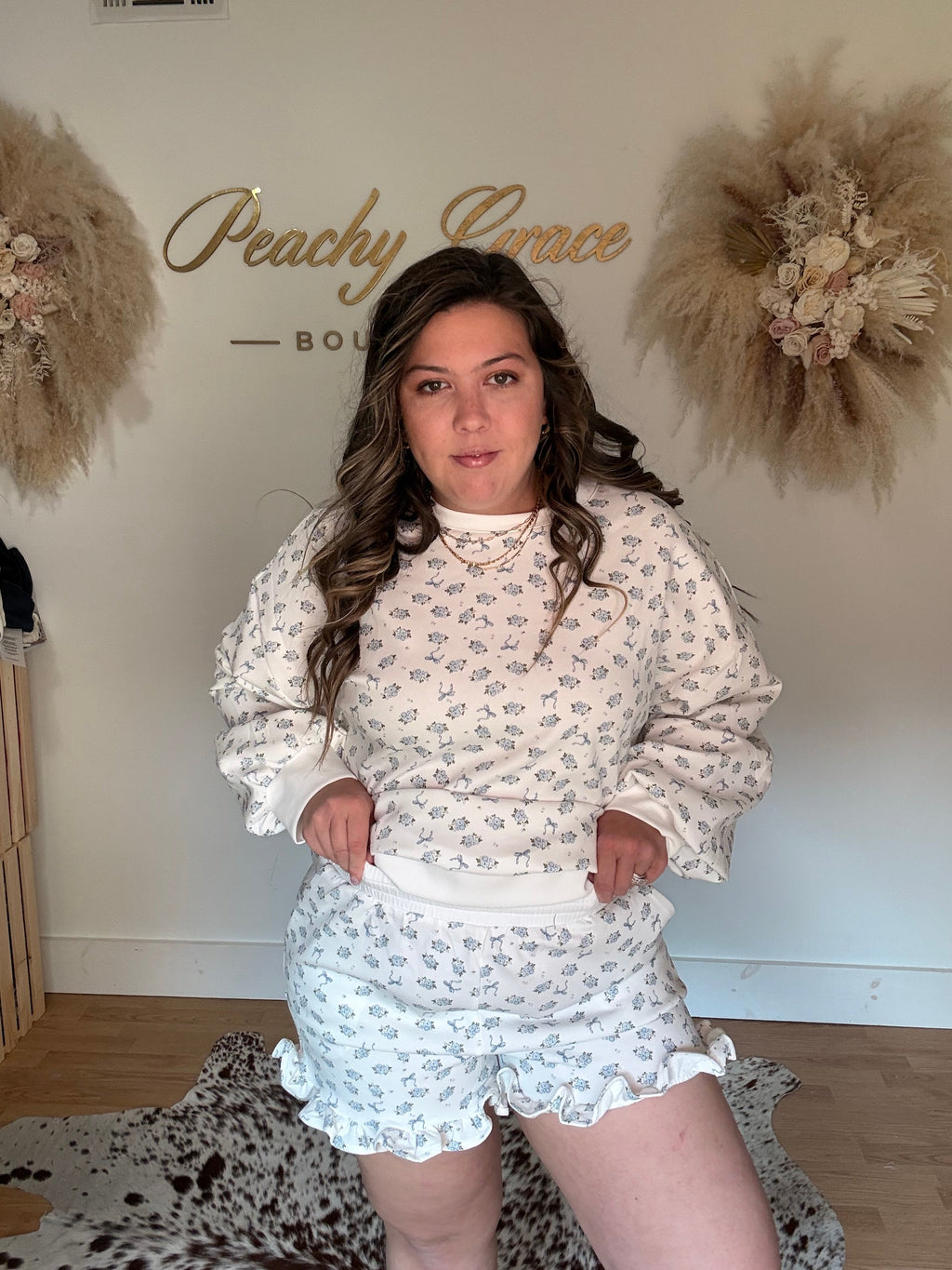 Blue & White Floral Ruffle Set