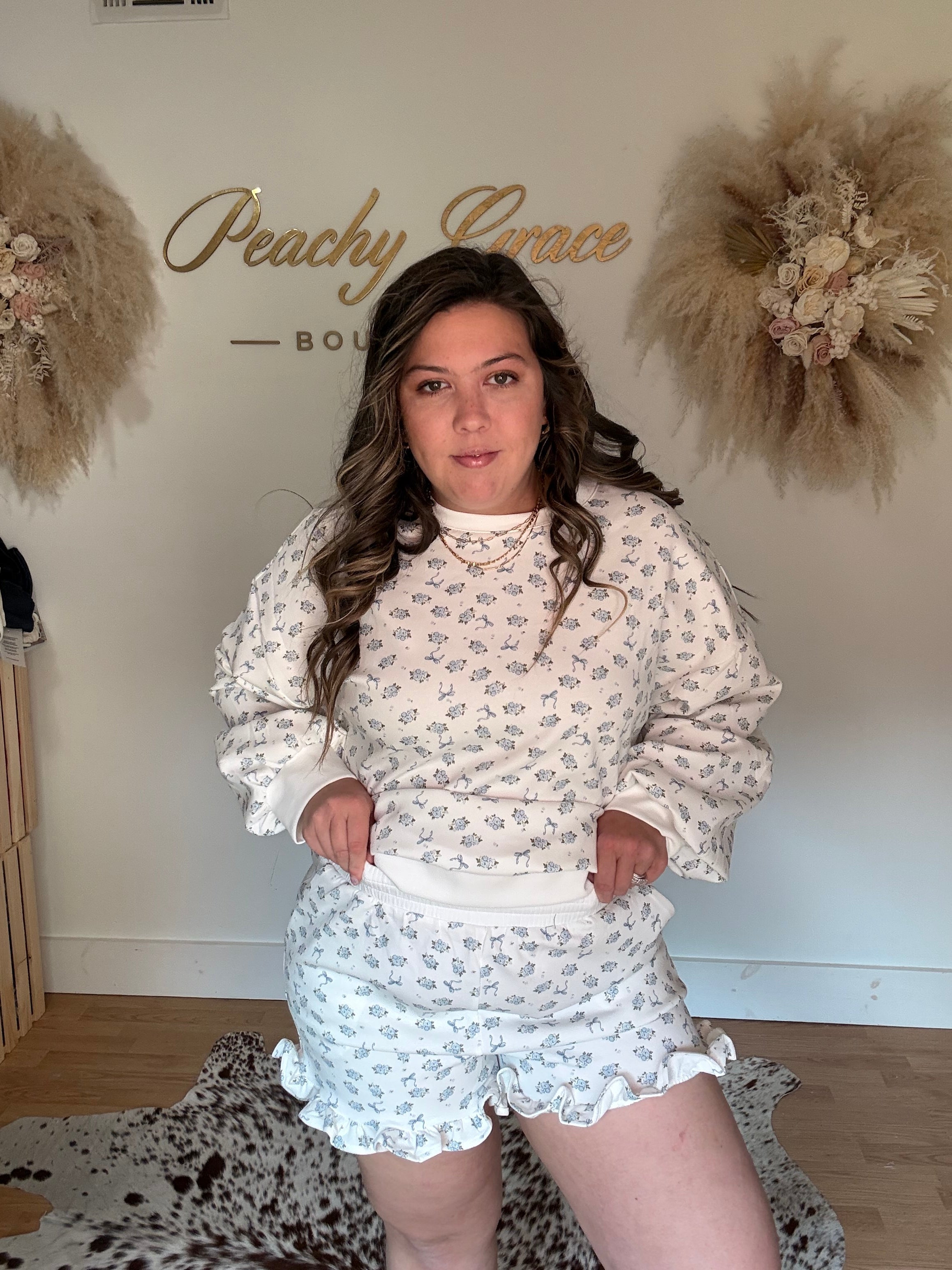 Blue & White Floral Ruffle Set