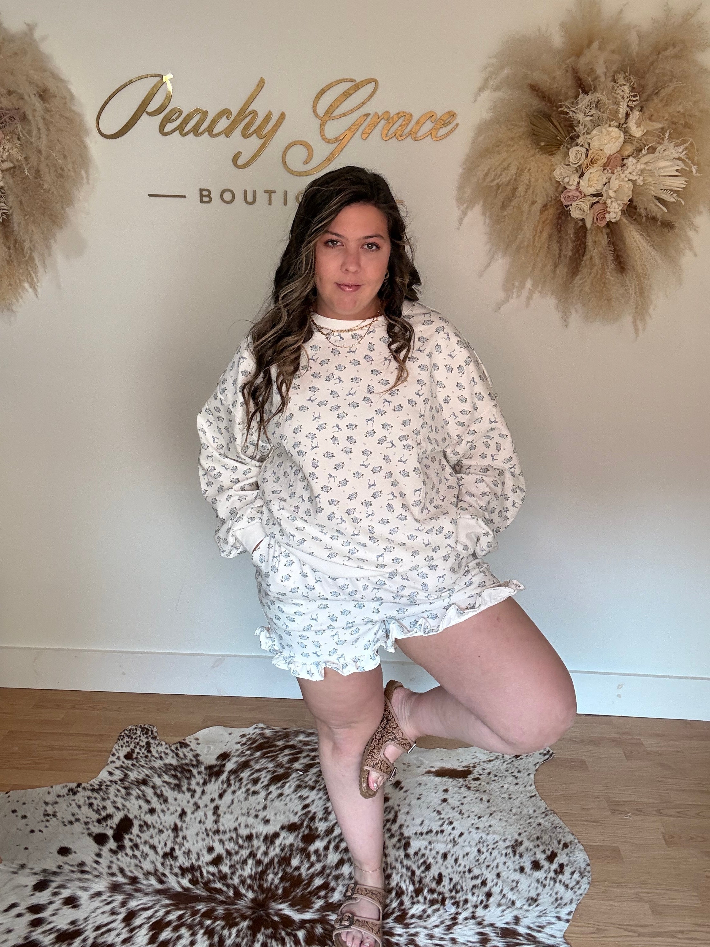 Blue & White Floral Ruffle Set