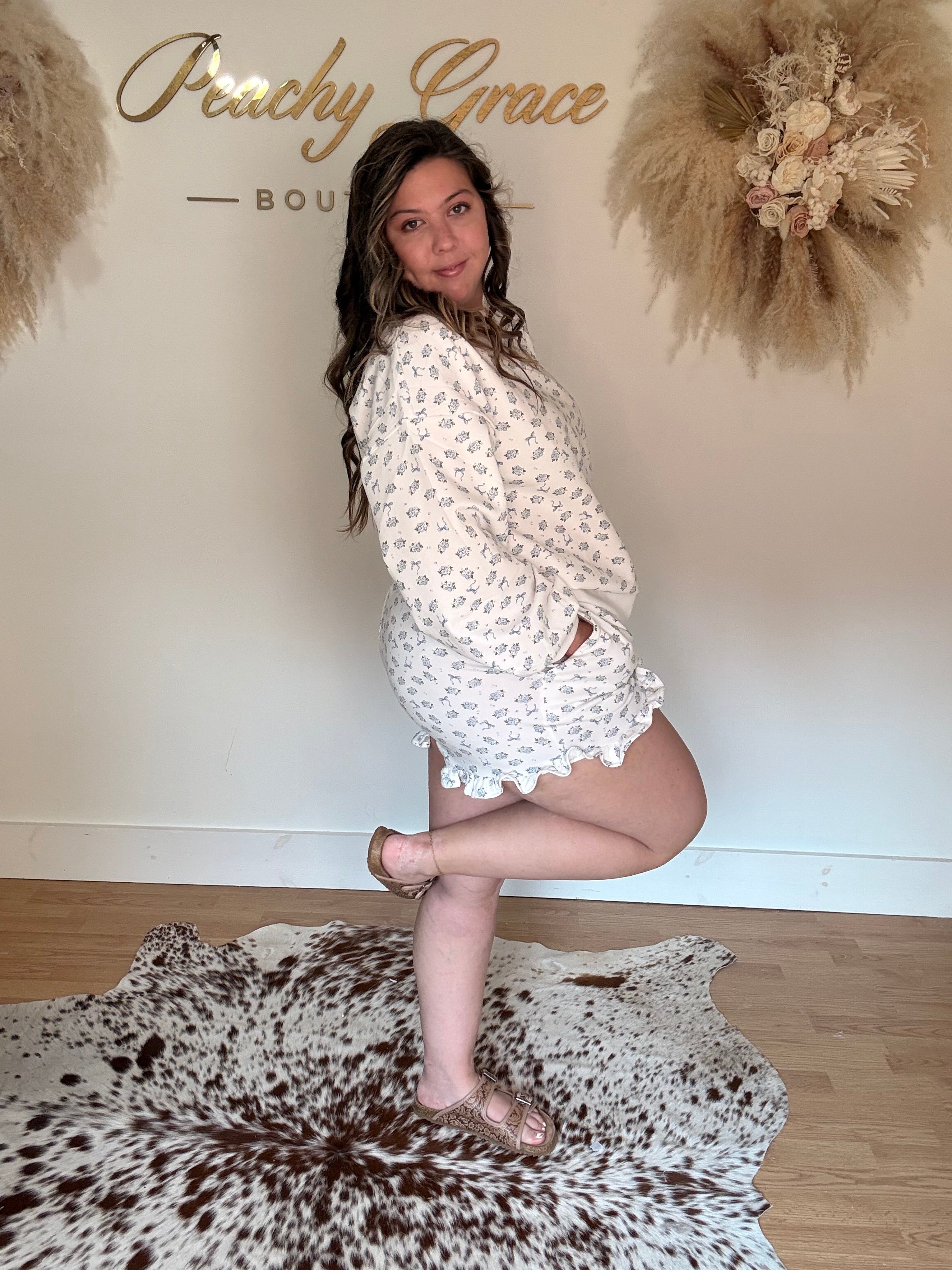 Blue & White Floral Ruffle Set