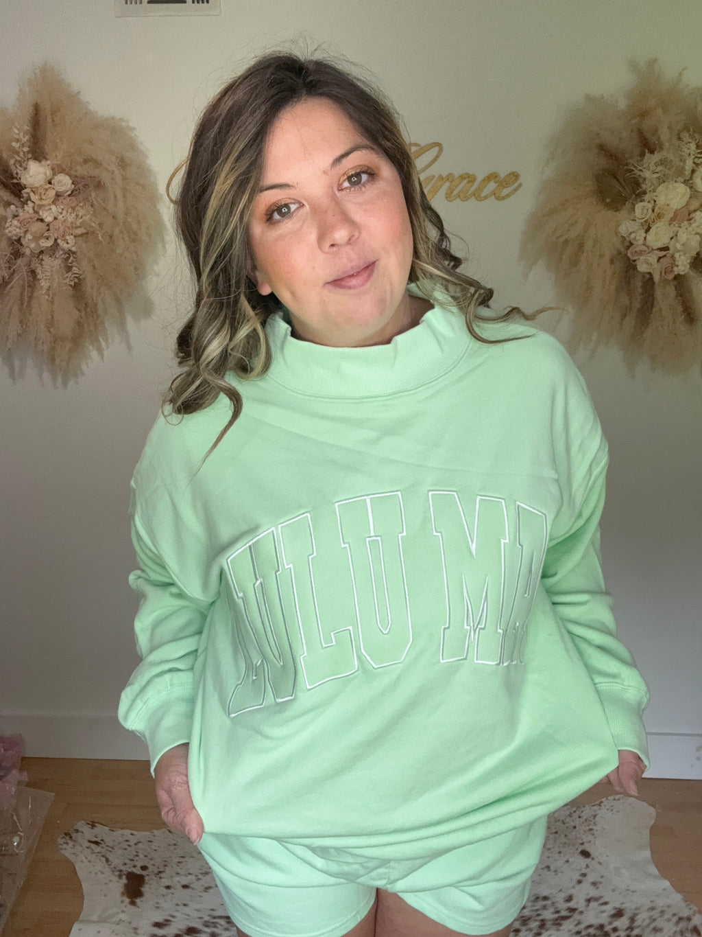 Lulu Mac Mock Neck Sweatshirt Mint Green - front view