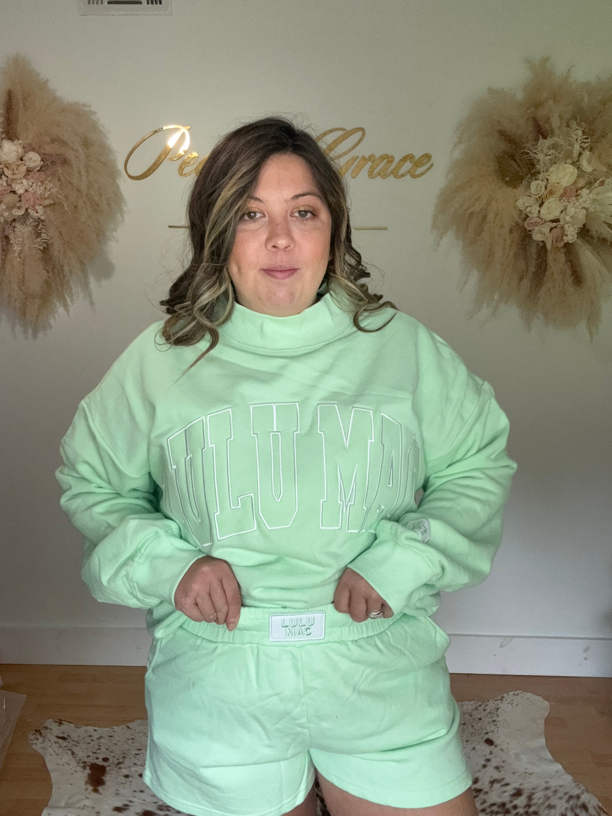 Lulu Mac Mock Neck Sweatshirt Mint Green - front view 2