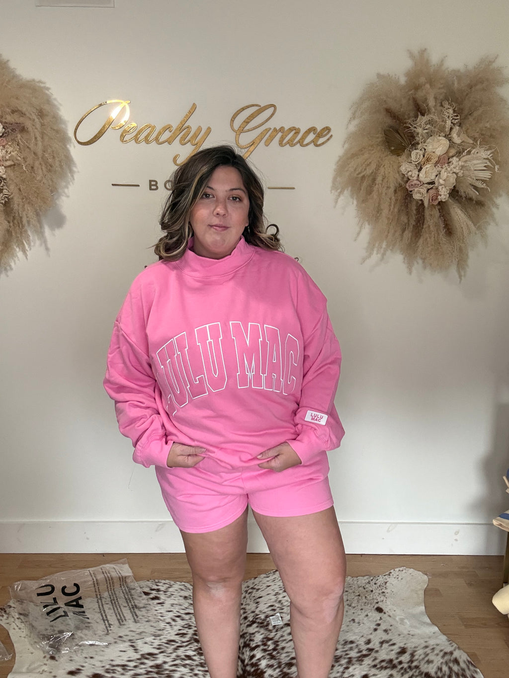 Lulu Mac Mock Neck Sweatshirt Pink - close up front