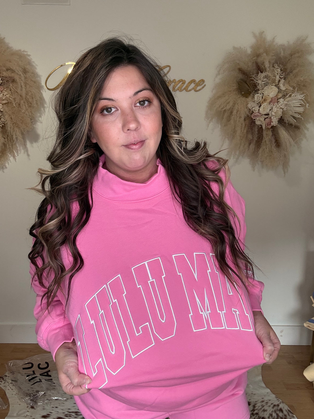 Lulu Mac Mock Neck Sweatshirt Pink - side view