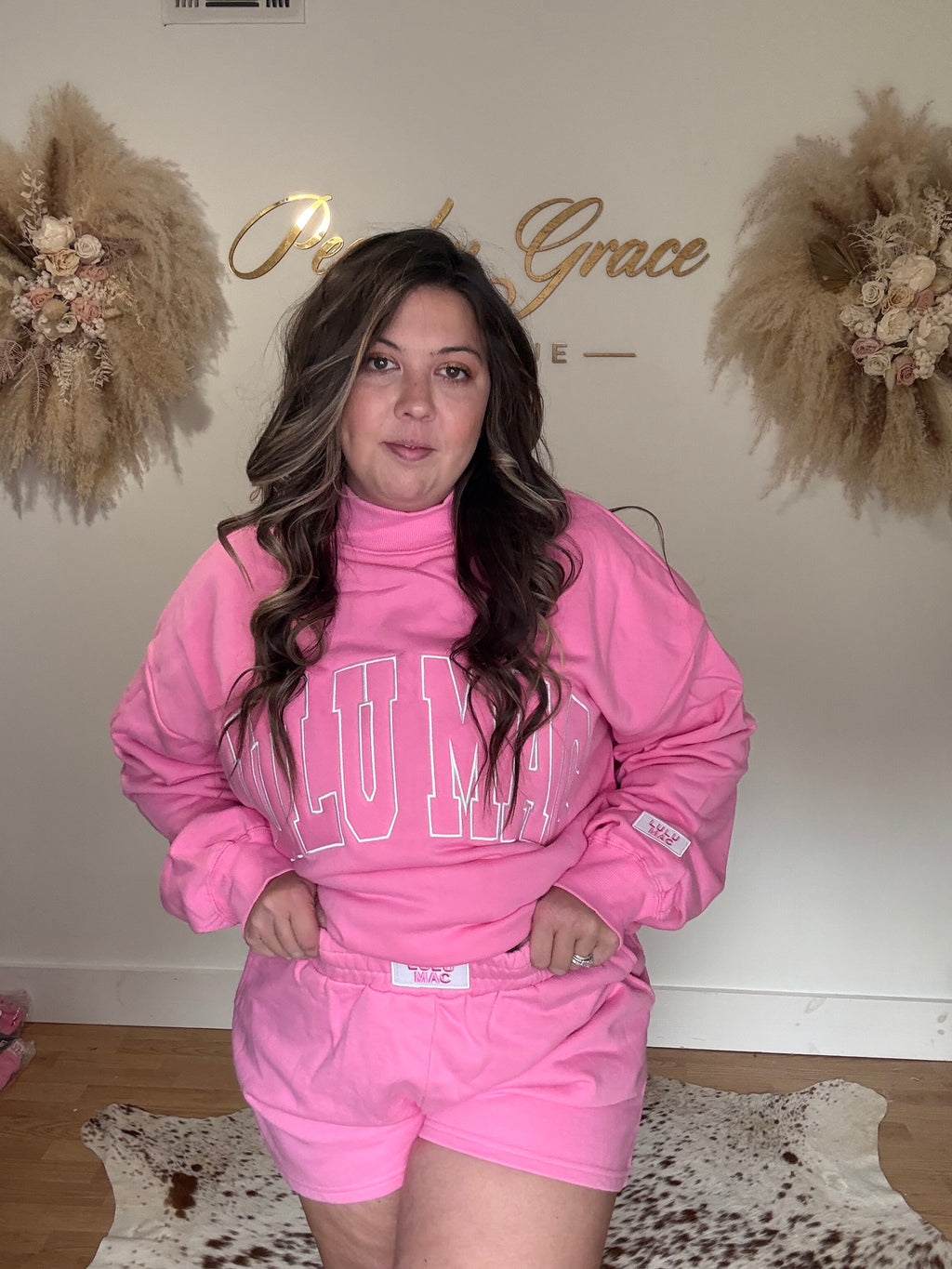 Lulu Mac Mock Neck Sweatshirt Pink - full set look