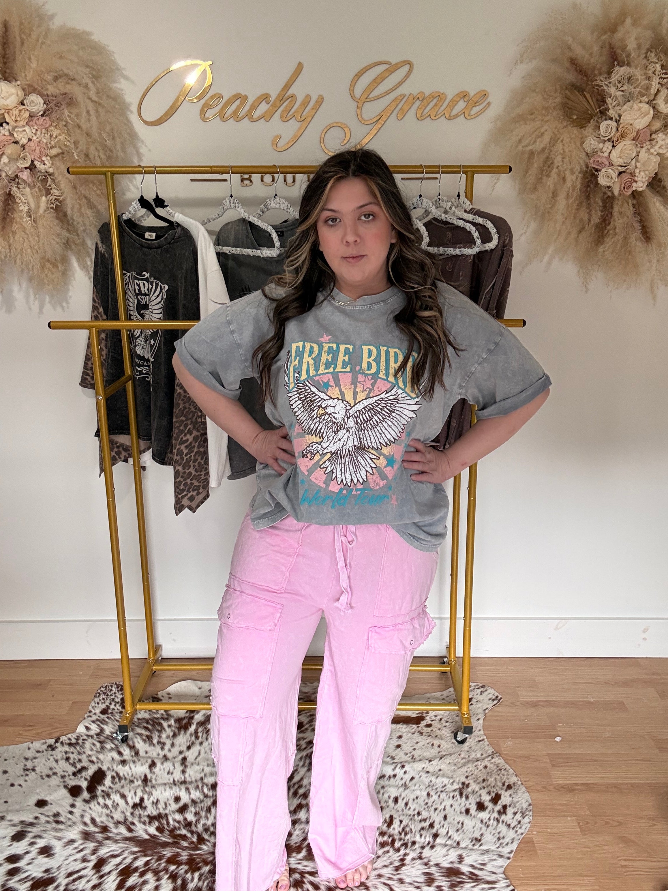 Free Bird World Tour Pink and Grey Graphic Tee