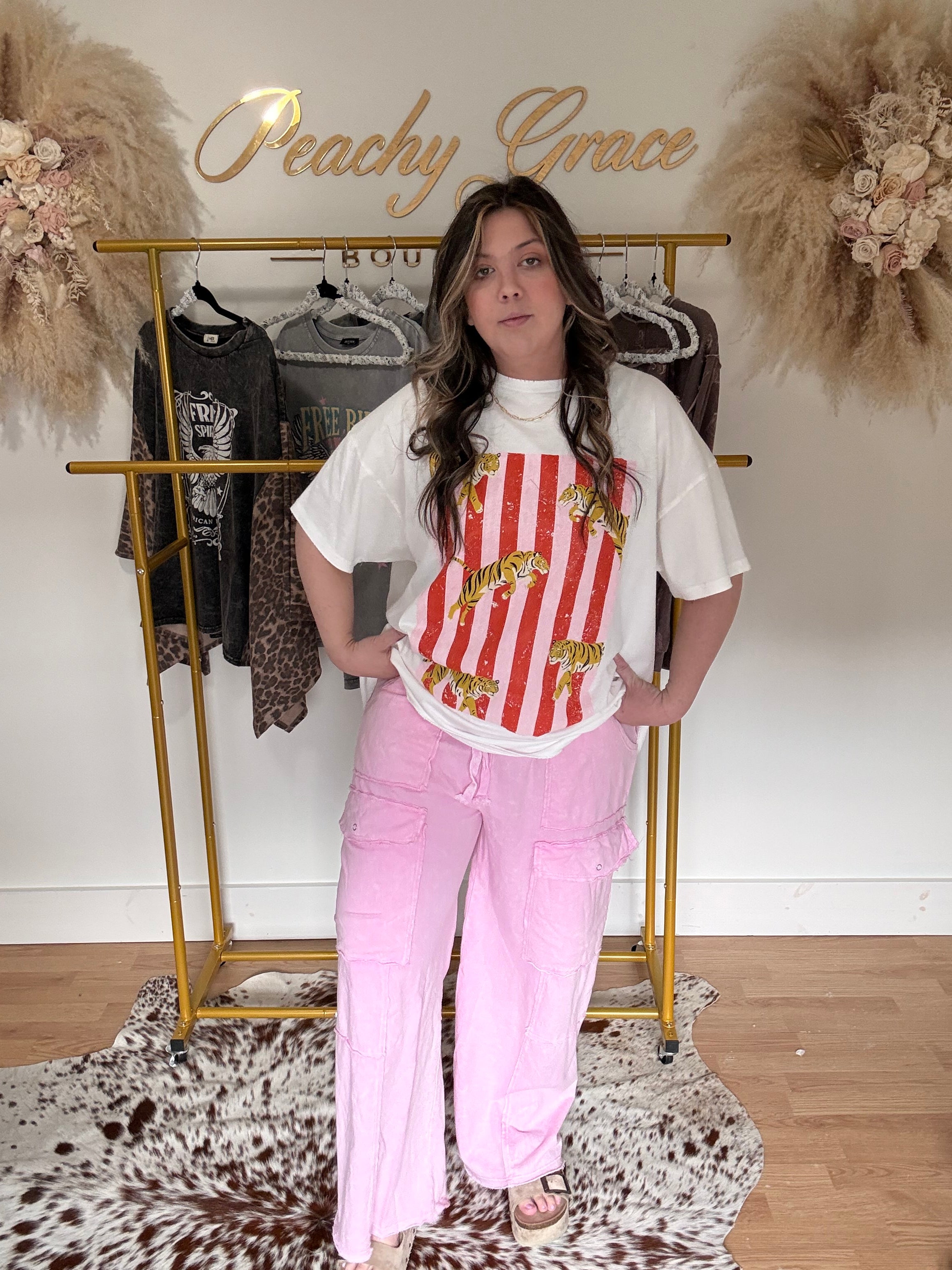 Tiger Stripe Graphic Oversized Tee