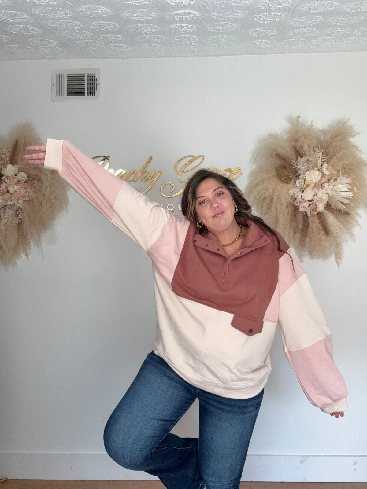 Sweet Grace Pullover - fun pose