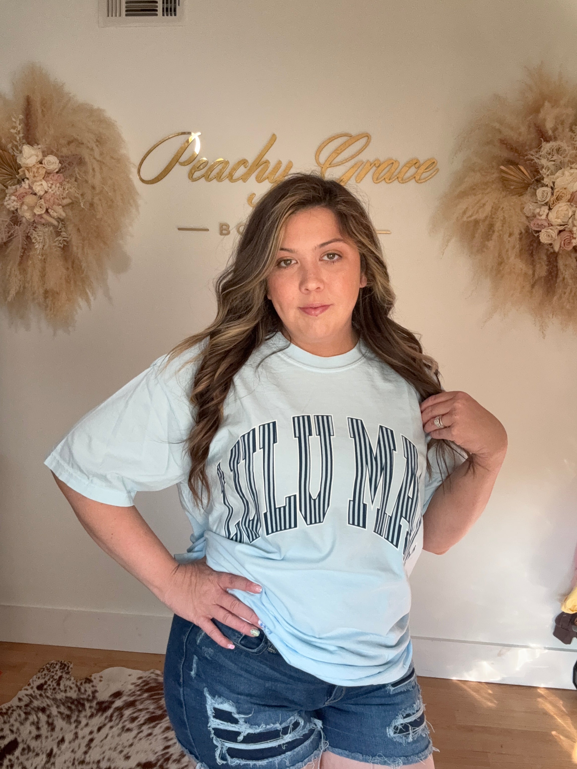 Lulu Mac Light Blue Stripe Graphic Tee