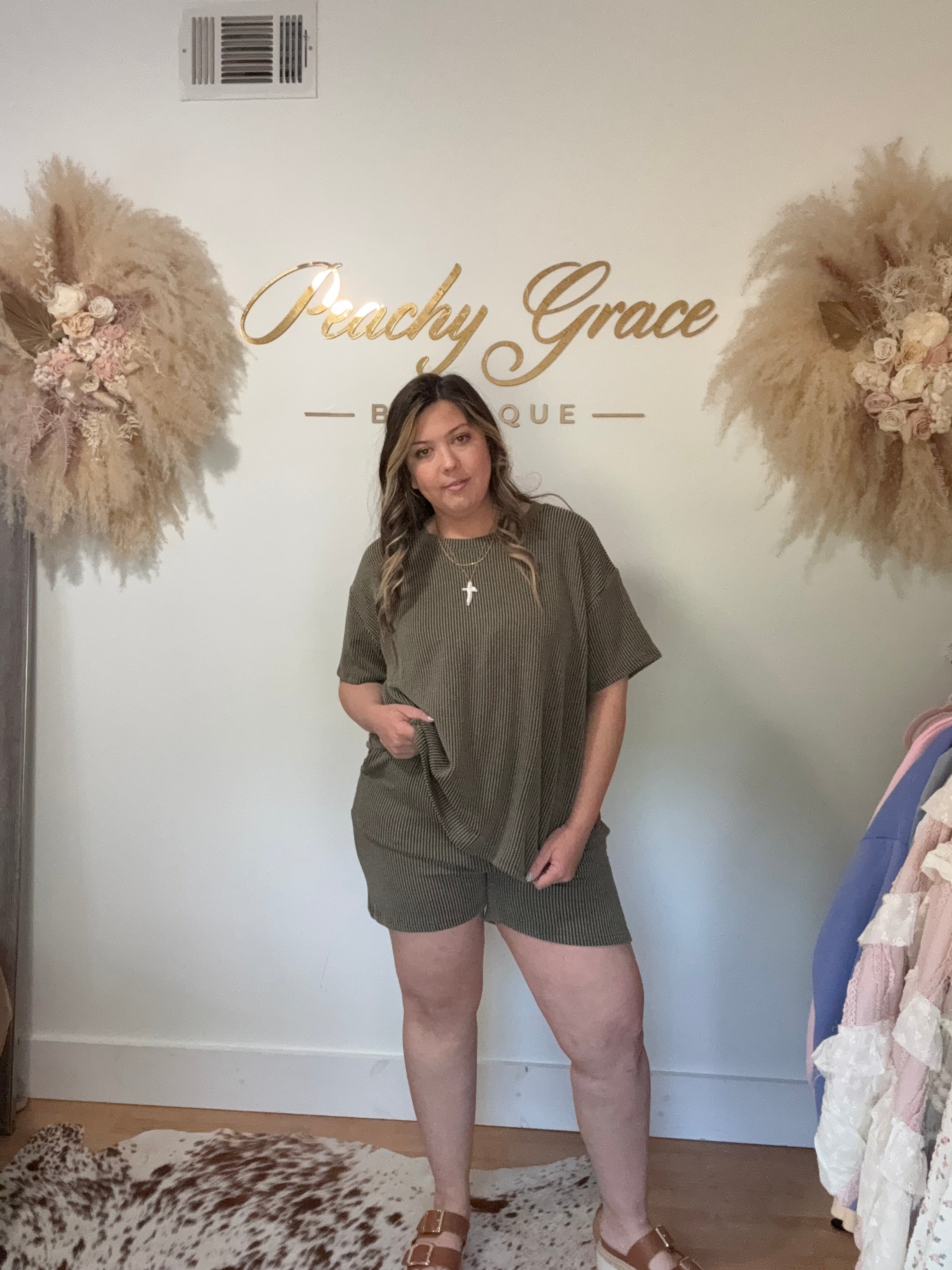 Sunday Ease Ribbed Set - Olive