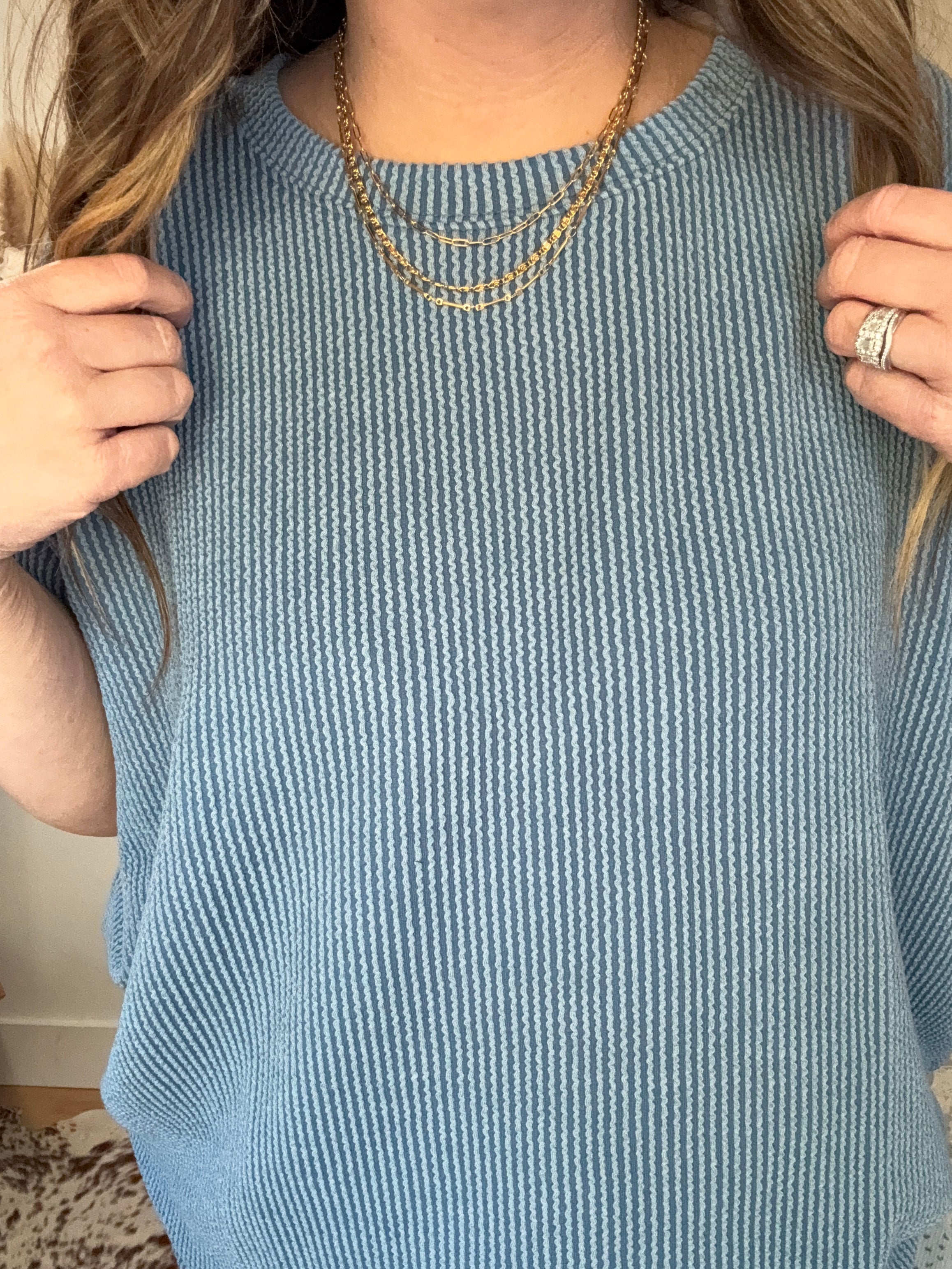 Sunday Ease Ribbed Set - Slate Blue