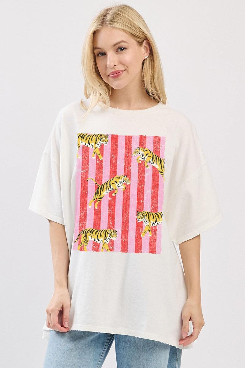 Tiger Stripe Graphic Oversized Tee