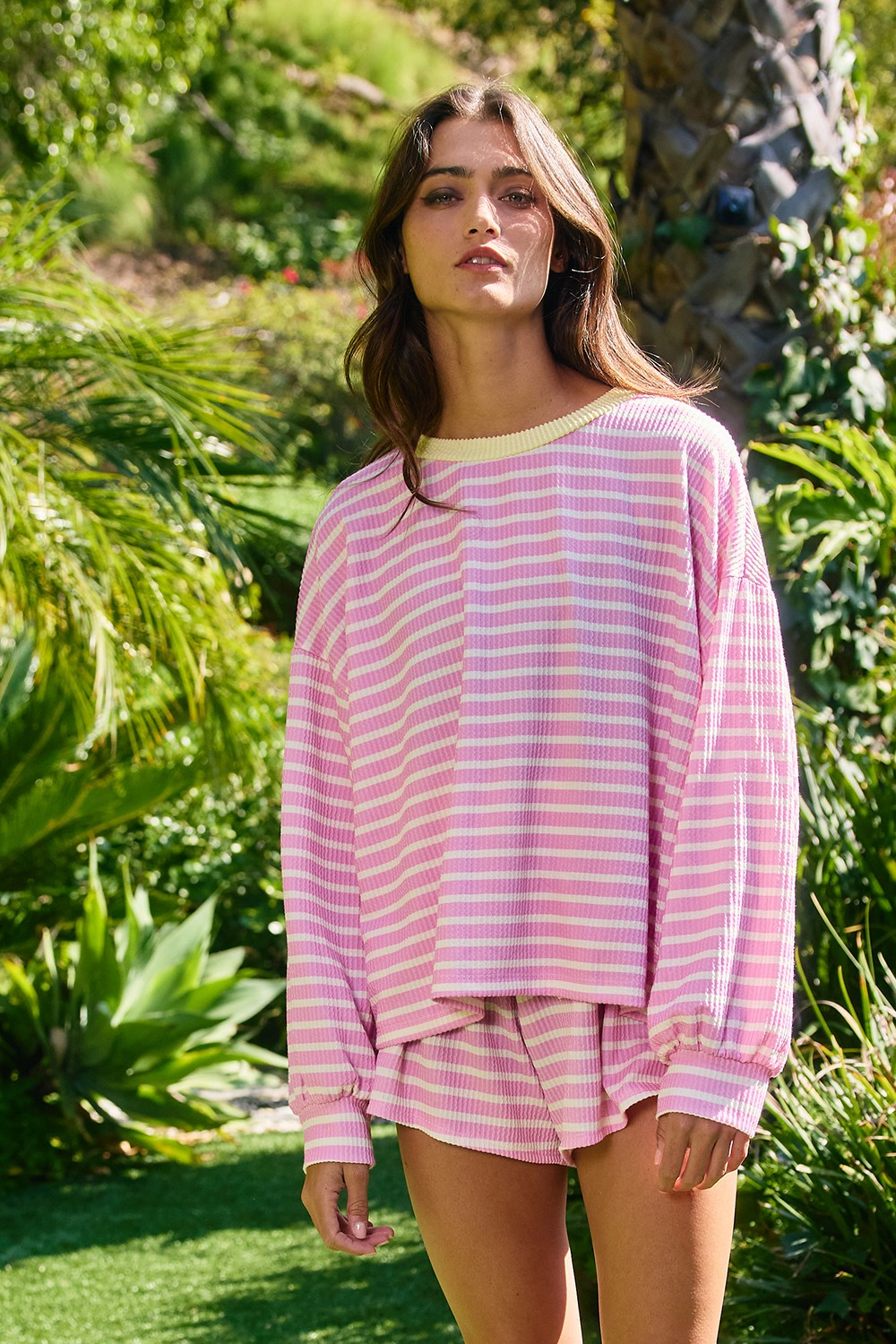 Bucket List Pink Striped Long Sleeve  TOP ONLY