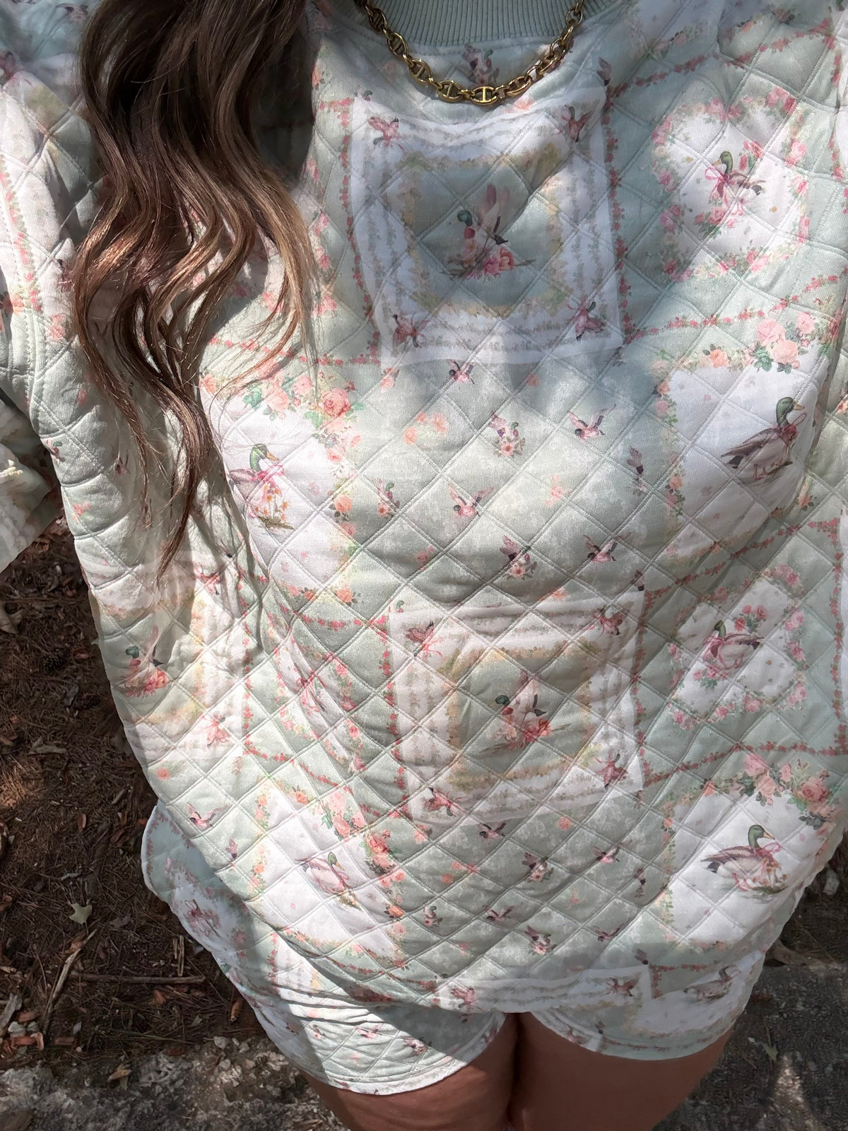 Mallard Floral Quilted Set - close up print detail