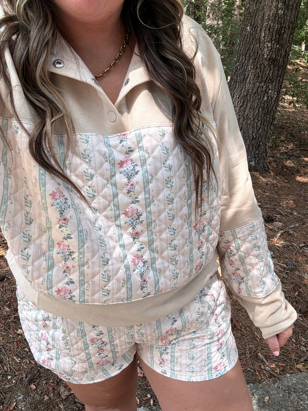 Quilted Floral Two-Piece Set - close up detail