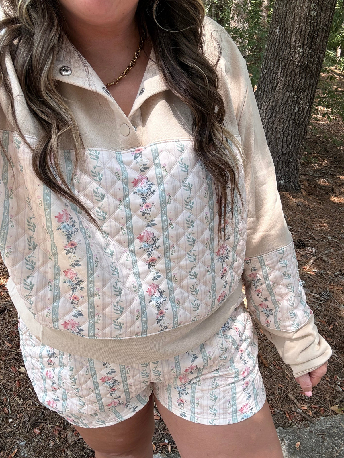 Quilted Floral Two-Piece Set - close up detail